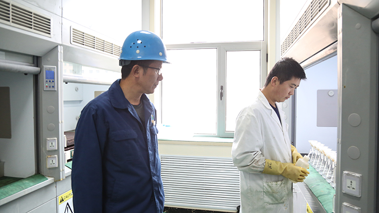 202103181616037393109231.jpg 肖云指導技術人員做化學實驗.JPG